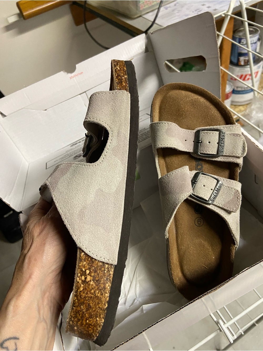 Suede Double Buckle Slide Sandals - Light Taupe